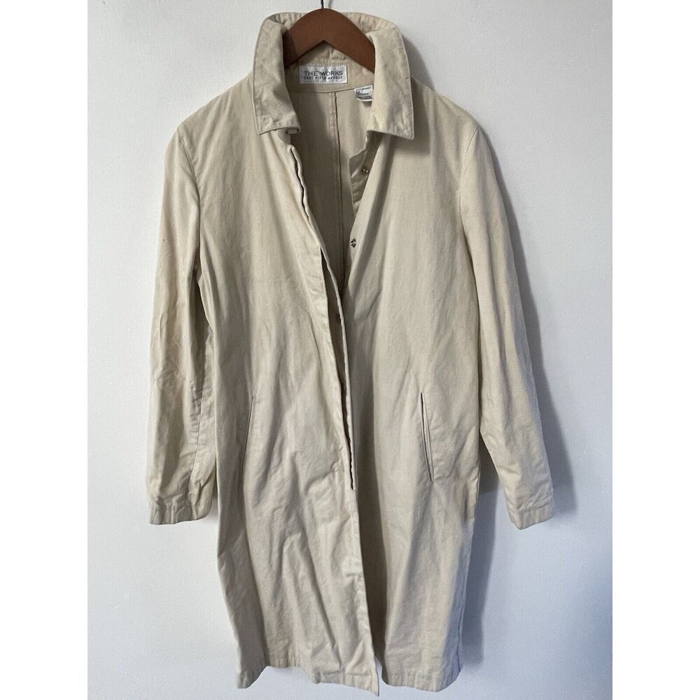 The Works Saks Avenue Womens Size 6 Trench Coat 100% Cotton Beige Khaki Outdoor